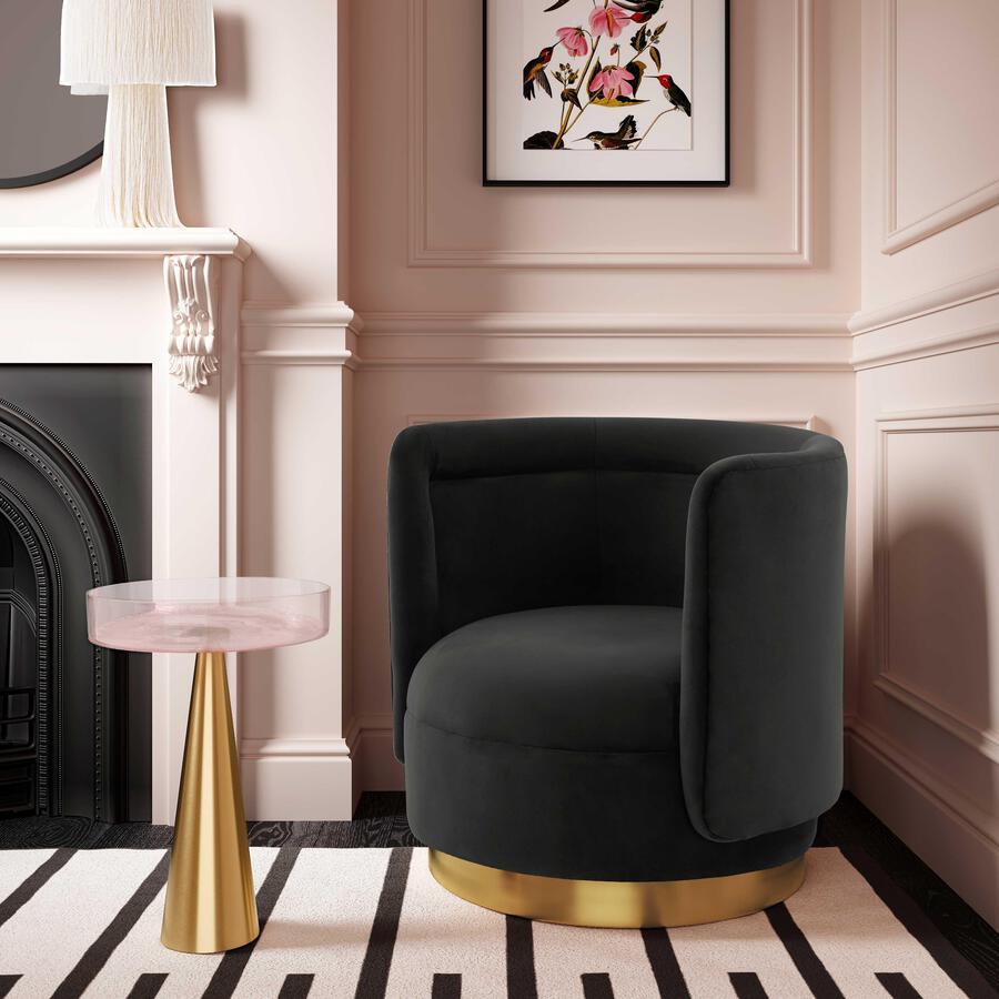 Tov Furniture Accent Chairs - Remy Black Velvet Swivel Chair Black