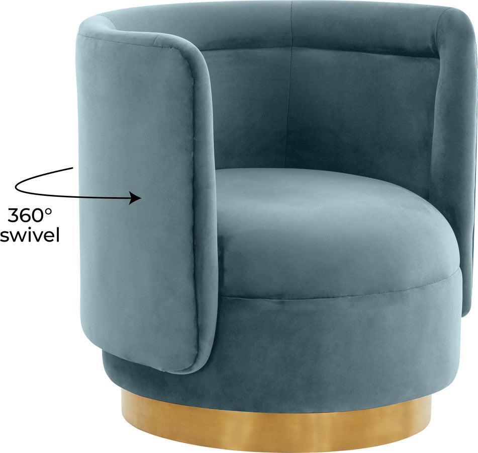 Tov Furniture Accent Chairs - Remy Bluestone Velvet Swivel Chair Bluestone