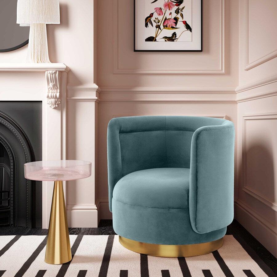 Tov Furniture Accent Chairs - Remy Bluestone Velvet Swivel Chair Bluestone