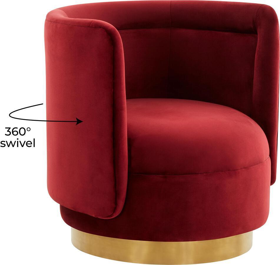 Tov Furniture Accent Chairs - Remy Maroon Velvet Swivel Chair Maroon