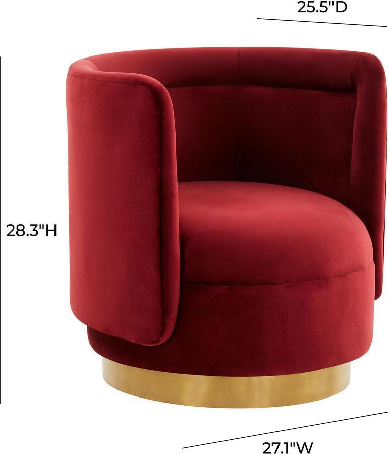 Tov Furniture Accent Chairs - Remy Maroon Velvet Swivel Chair Maroon