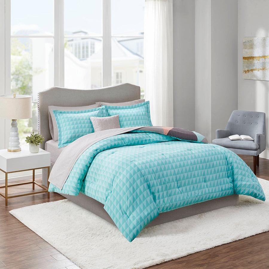 Olliix.com Comforters & Blankets - Remy Queen Reversible Complete Modern & Contemporary Bed Set includes Sheets Aqua