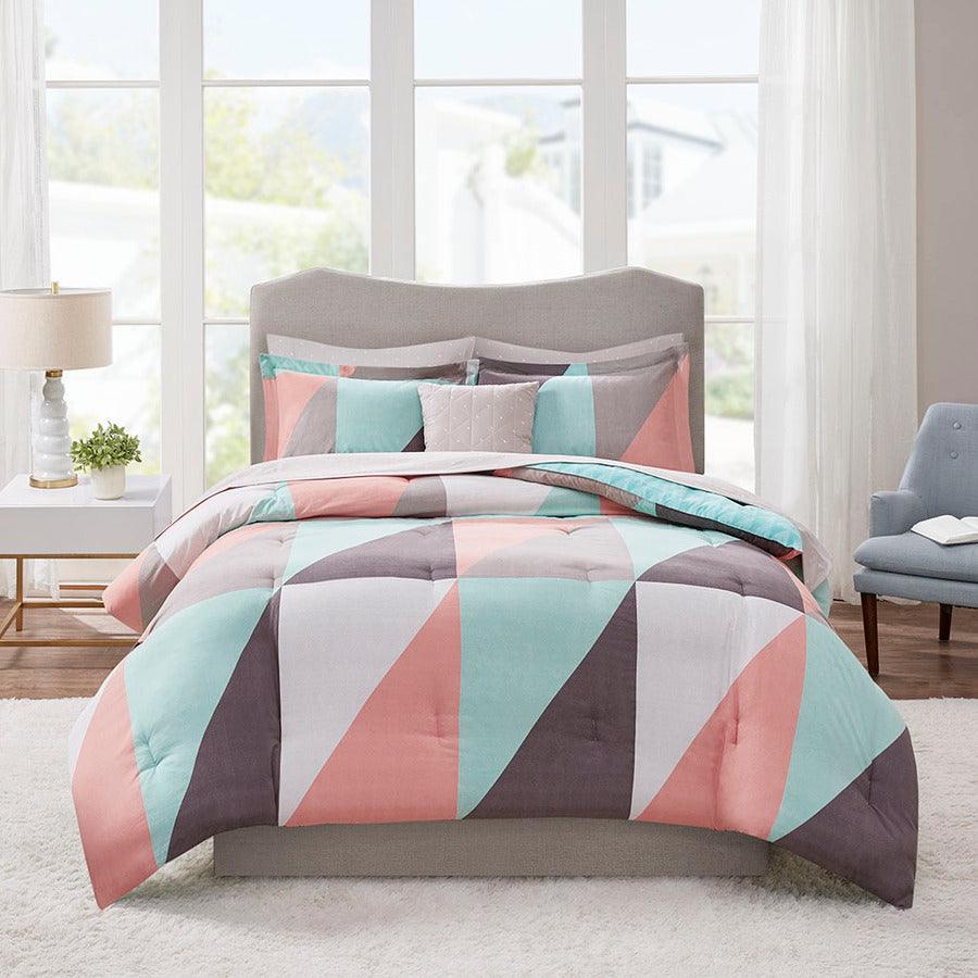 Olliix.com Comforters & Blankets - Remy Queen Reversible Complete Modern & Contemporary Bed Set includes Sheets Aqua