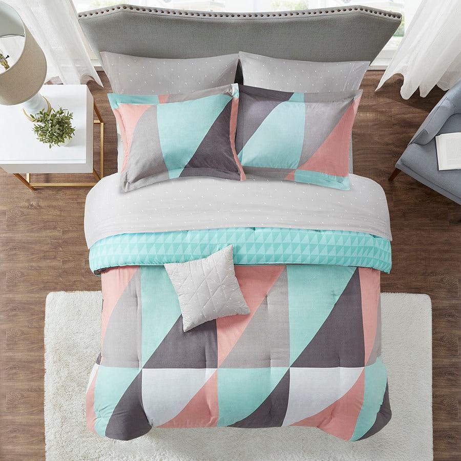 Olliix.com Comforters & Blankets - Remy Queen Reversible Complete Modern & Contemporary Bed Set includes Sheets Aqua