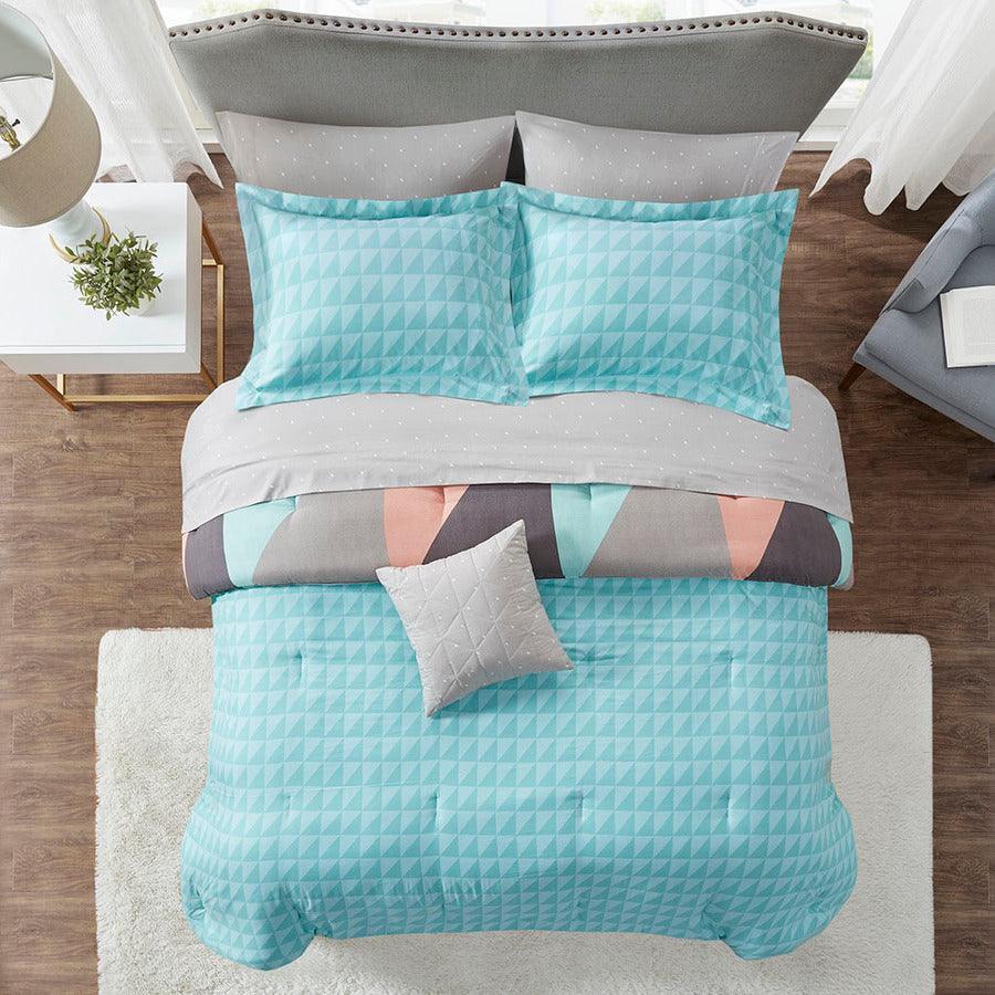 Olliix.com Comforters & Blankets - Remy Queen Reversible Complete Modern & Contemporary Bed Set includes Sheets Aqua