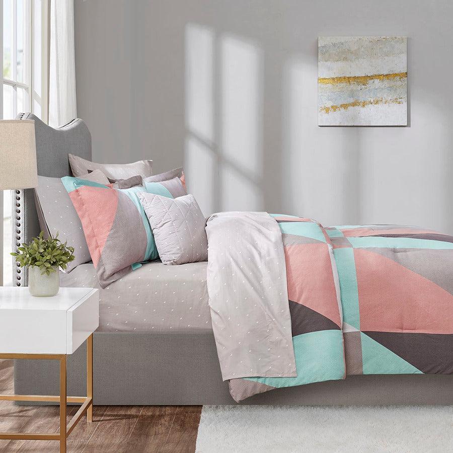 Olliix.com Comforters & Blankets - Remy Queen Reversible Complete Modern & Contemporary Bed Set includes Sheets Aqua