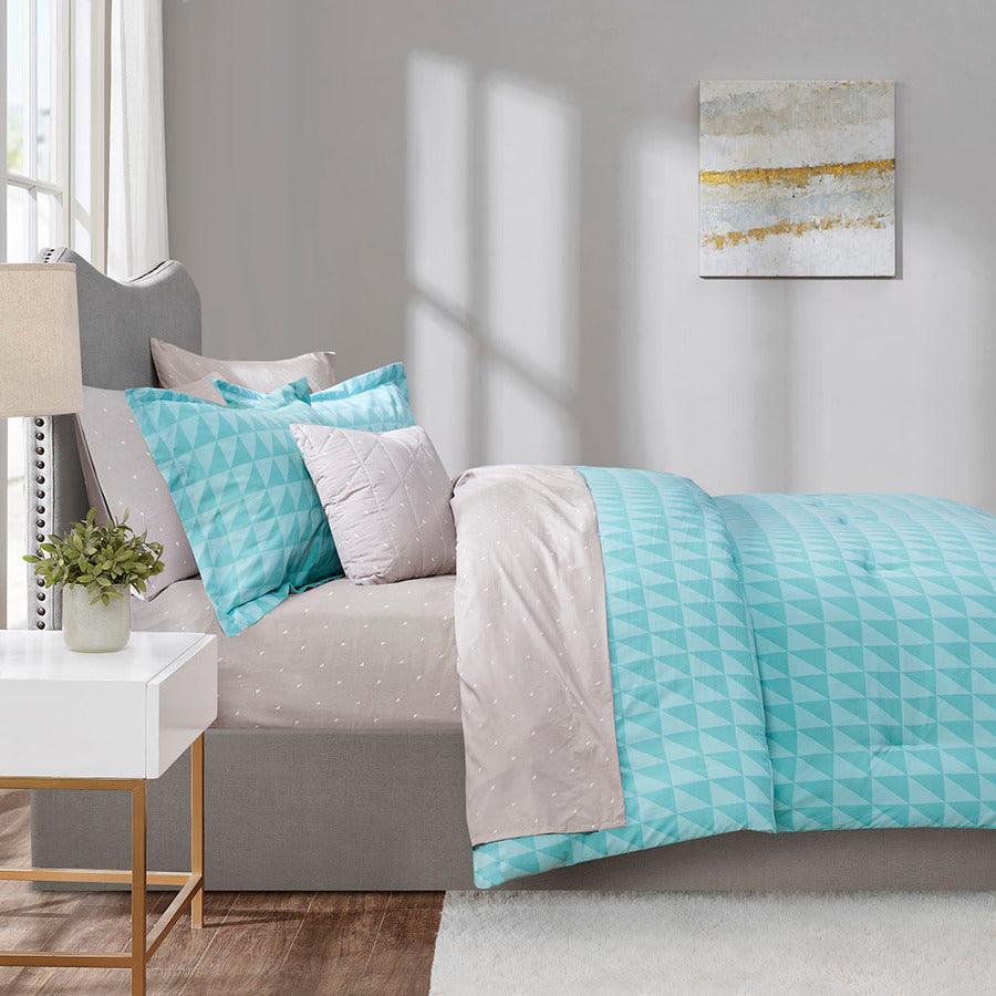 Olliix.com Comforters & Blankets - Remy Queen Reversible Complete Modern & Contemporary Bed Set includes Sheets Aqua