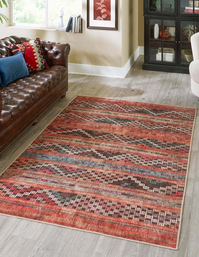 Unique Loom Indoor Rugs - Revival Bohemian 8x12 Rectangular Rug Red