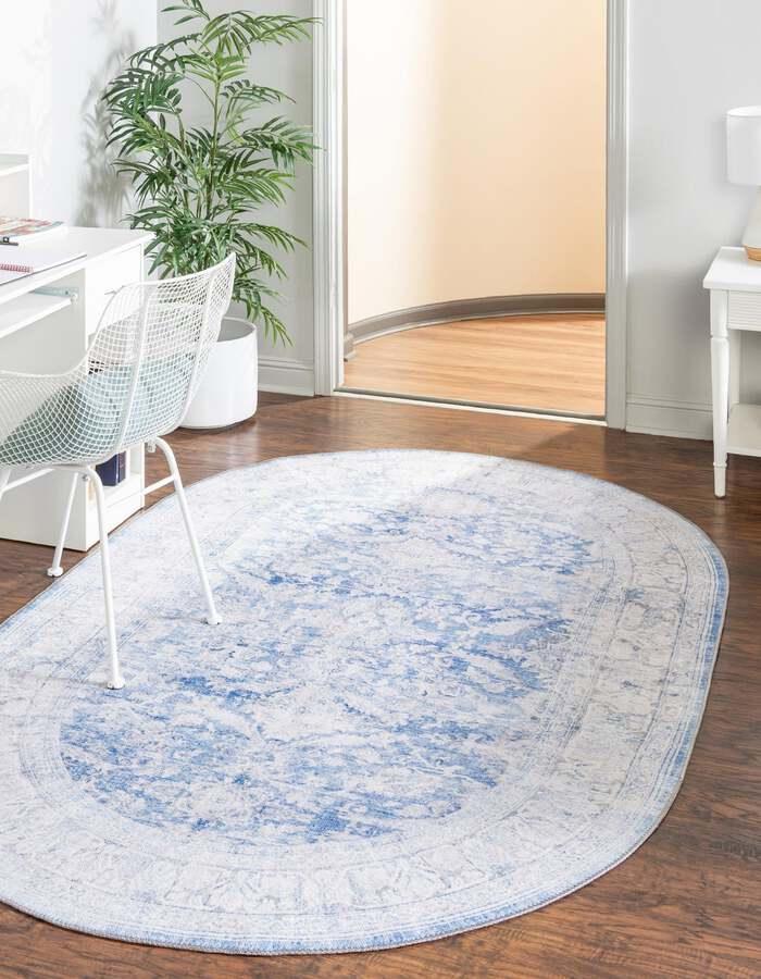 Unique Loom Indoor Rugs - Revival Traditional 7x10 Oval Oval Rug Blue