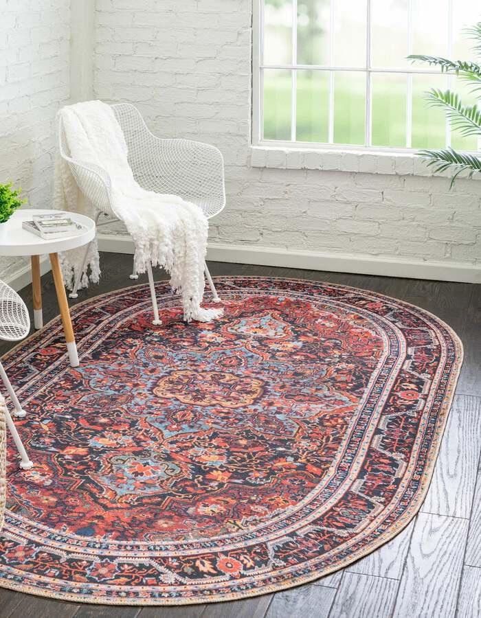 Unique Loom Indoor Rugs - Revival Traditional 7x10 Oval Oval Rug Burgundy