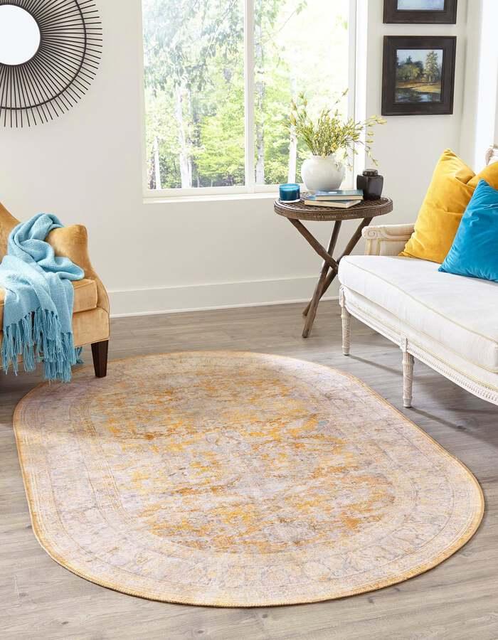 Unique Loom Indoor Rugs - Revival Traditional 7x10 Oval Oval Rug Yellow