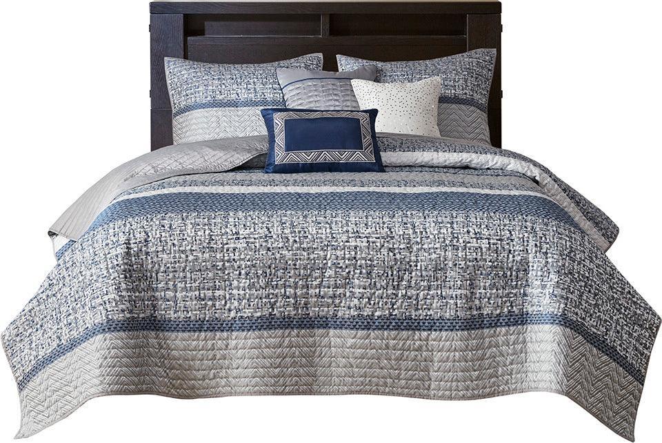 Olliix.com Comforters & Blankets - Rhapsody 6 Piece Reversible Jacquard Coverlet Sets Navy
