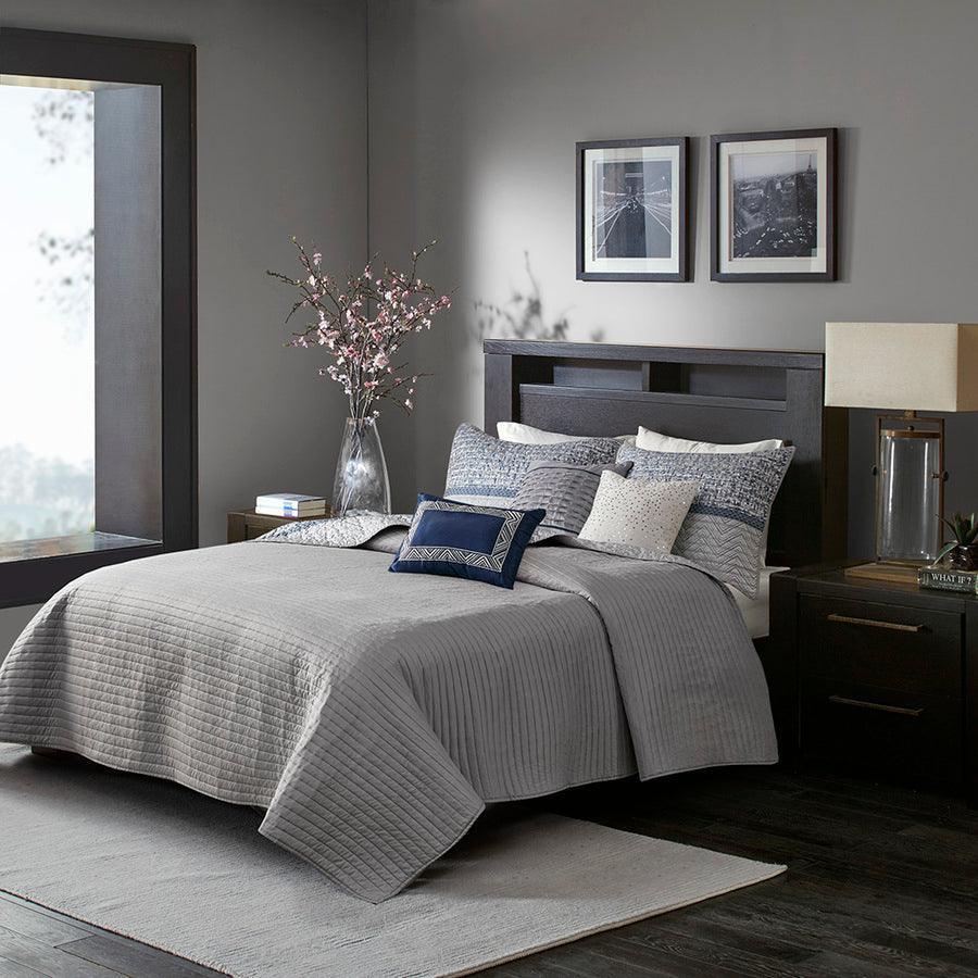 Olliix.com Comforters & Blankets - Rhapsody 6 Piece Reversible Jacquard Coverlet Sets Navy