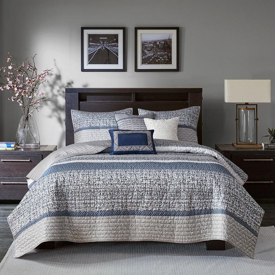 Olliix.com Comforters & Blankets - Rhapsody 6 Piece Reversible Jacquard Coverlet Sets Navy