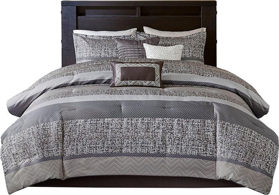 Olliix.com Comforters & Blankets - Rhapsody Casual 7 Piece Jacquard Comforter Set Gray | Taupe Cal King