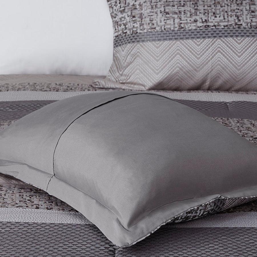 Olliix.com Comforters & Blankets - Rhapsody Casual 7 Piece Jacquard Comforter Set Gray | Taupe Cal King