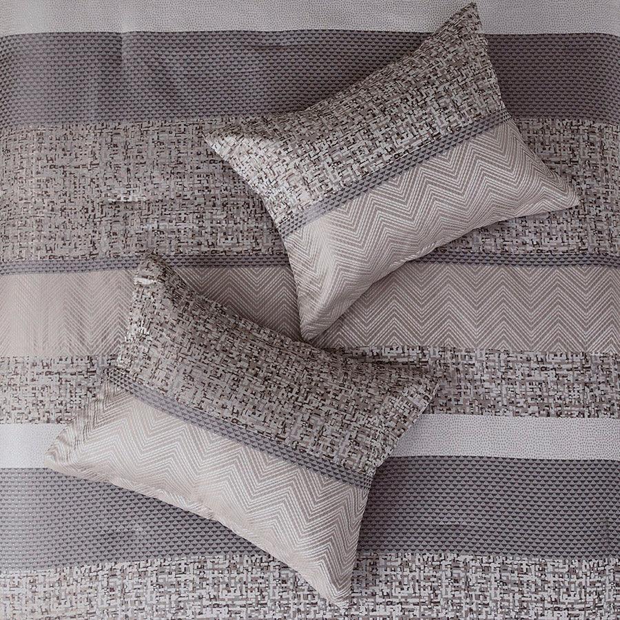 Olliix.com Comforters & Blankets - Rhapsody Casual 7 Piece Jacquard Comforter Set Gray | Taupe Cal King