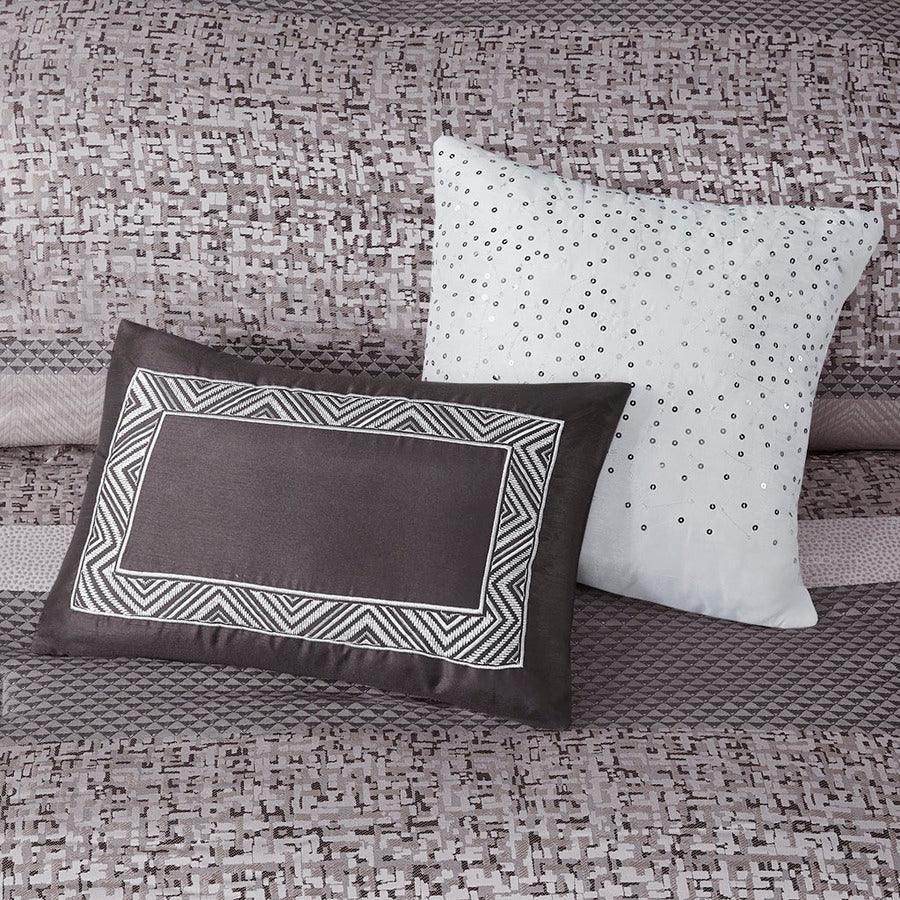 Olliix.com Comforters & Blankets - Rhapsody Casual 7 Piece Jacquard Comforter Set Gray | Taupe Cal King