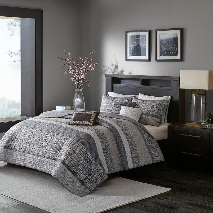Olliix.com Comforters & Blankets - Rhapsody King/California King 6 Piece Reversible Jacquard Coverlet Set Gray & Taupe