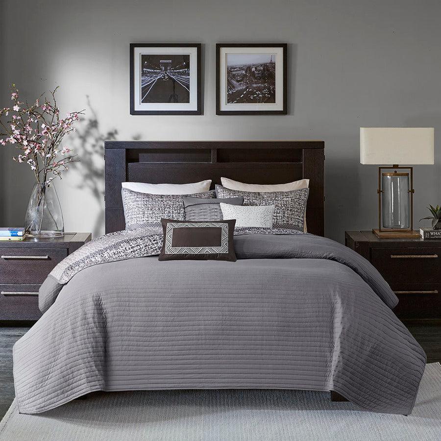 Olliix.com Comforters & Blankets - Rhapsody King/California King 6 Piece Reversible Jacquard Coverlet Set Gray & Taupe