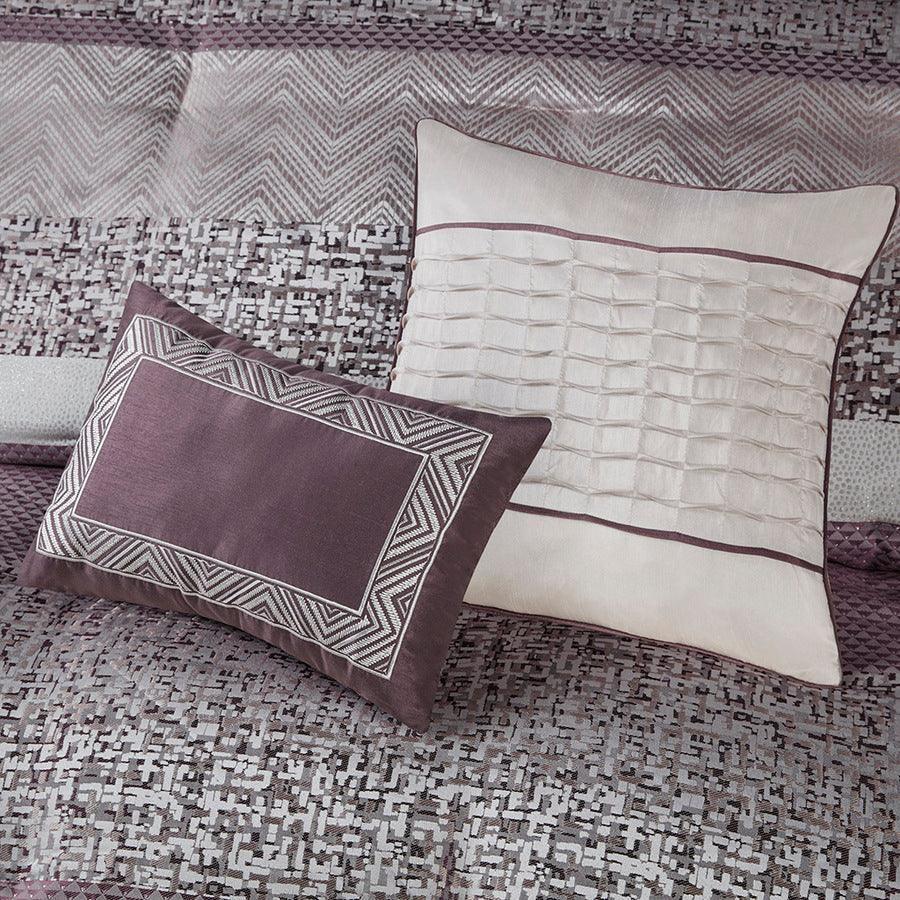 Olliix.com Comforters & Blankets - Rhapsody Traditional 7 Piece Jacquard Comforter Set Purple Cal King
