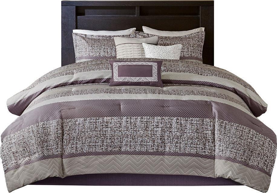Olliix.com Comforters & Blankets - Rhapsody Traditional 7 Piece Jacquard Comforter Set Purple Cal King