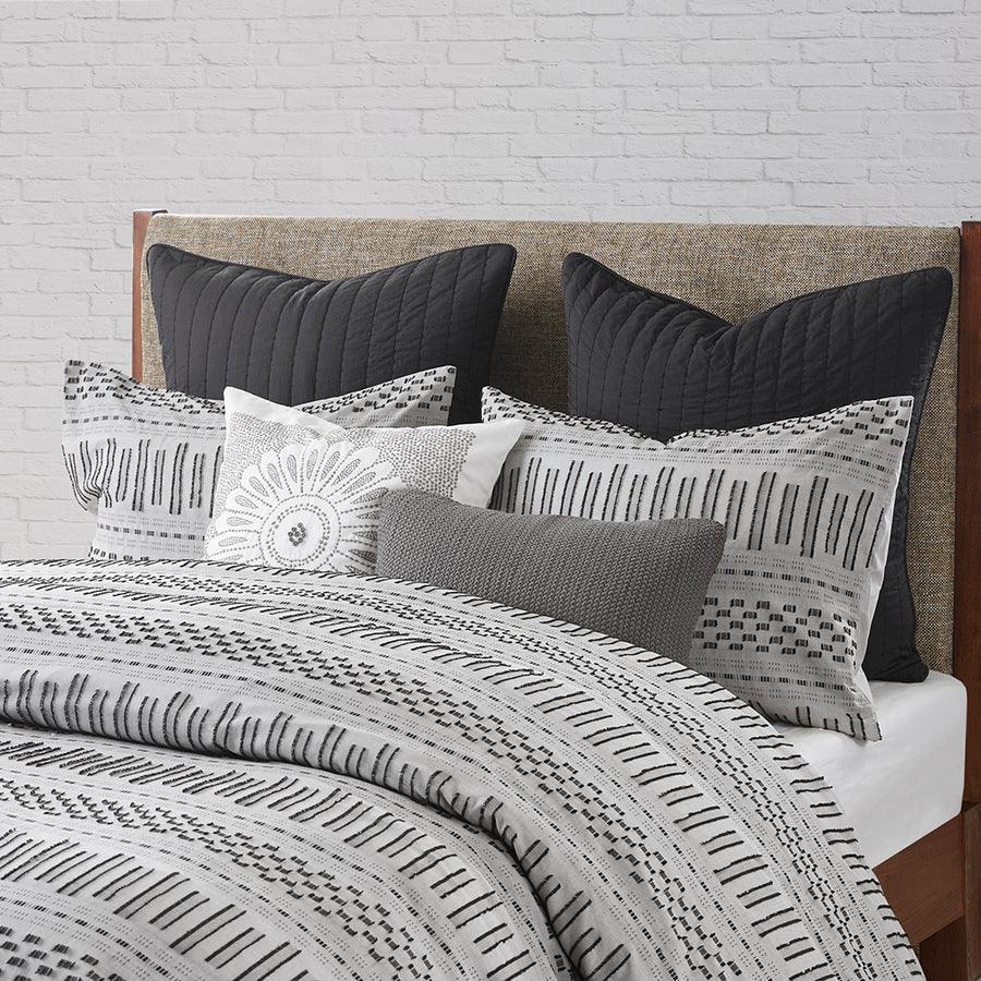Olliix.com Comforters & Blankets - Rhea Cotton 20" D Jacquard Comforter Mini Set Gray Full/Queen