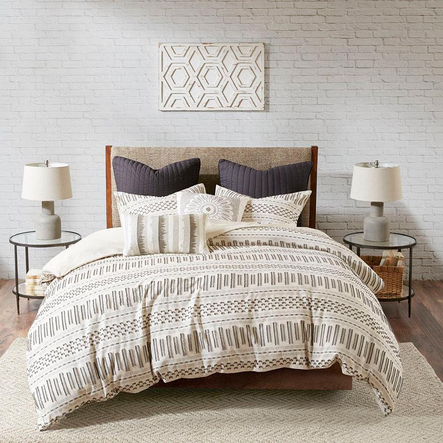 Olliix.com Comforters & Blankets - Rhea Cotton Jacquard Comforter Mini Set Charcoal King/Cal King