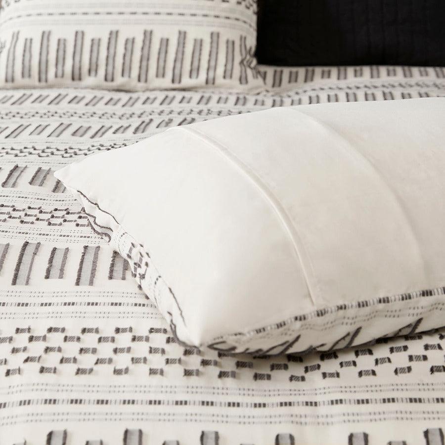 Olliix.com Comforters & Blankets - Rhea Cotton Jacquard Comforter Mini Set Charcoal King/Cal King