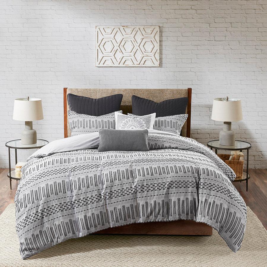 Olliix.com Comforters & Blankets - Rhea Cotton Jacquard Comforter Mini Set Gray King/Cal King