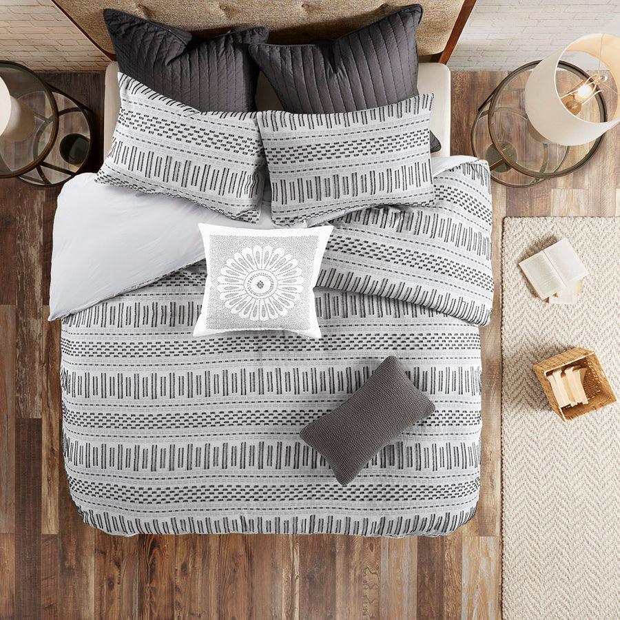 Olliix.com Comforters & Blankets - Rhea Cotton Jacquard Comforter Mini Set Gray King/Cal King