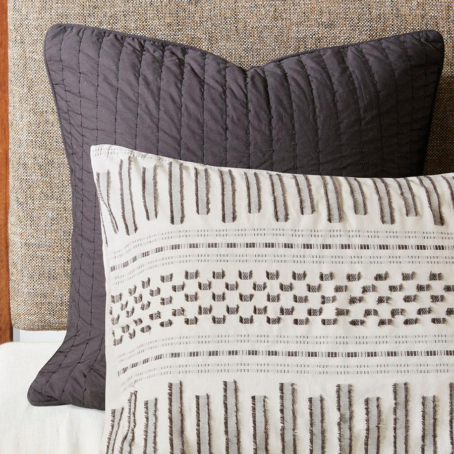 Olliix.com Duvet & Duvet Sets - Rhea King/California King Cotton Jacquard Duvet Cover Mini Set Ivory & Charcoal