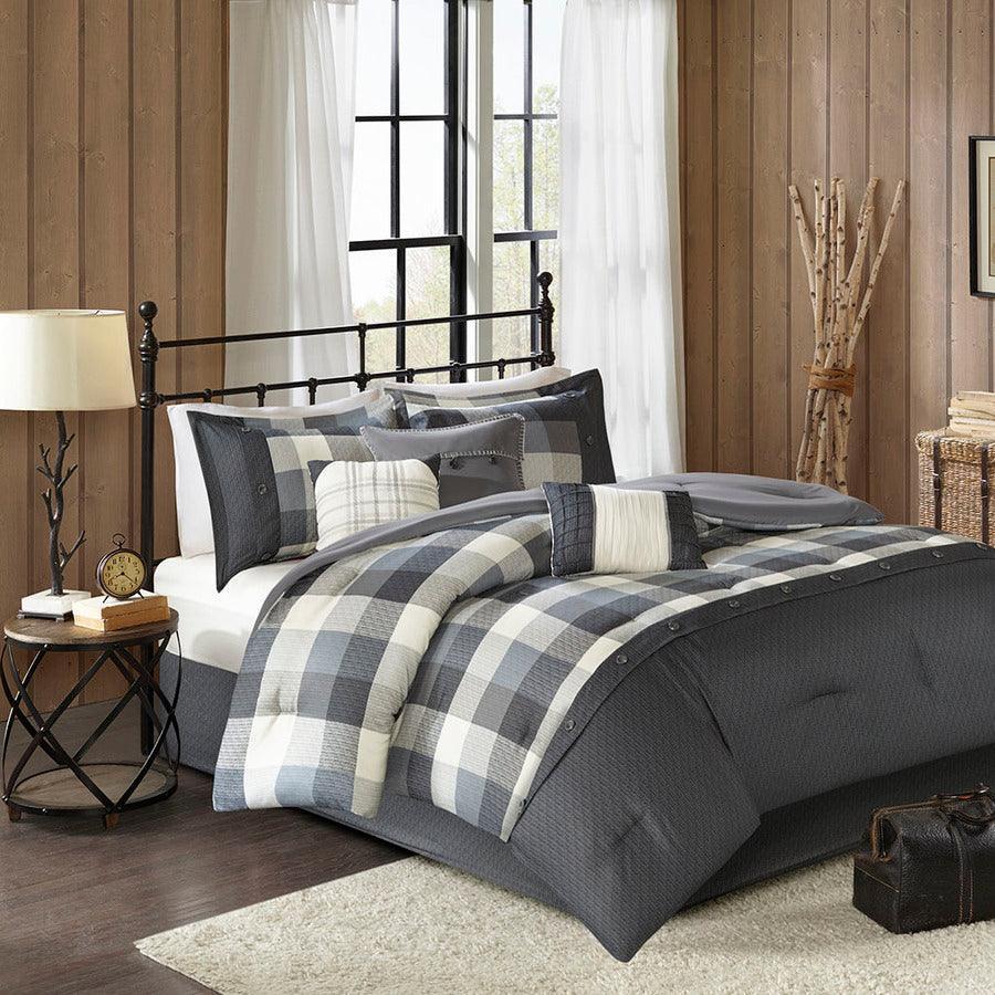 Olliix.com Comforters & Blankets - Ridge 7 Piece Herringbone 36 " W Comforter Set Gray King
