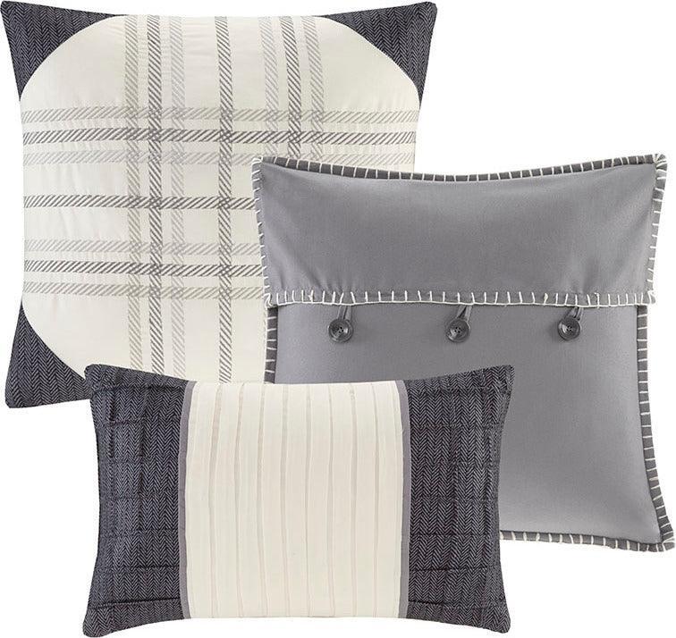 Olliix.com Comforters & Blankets - Ridge 7 Piece Herringbone 36 " W Comforter Set Gray King