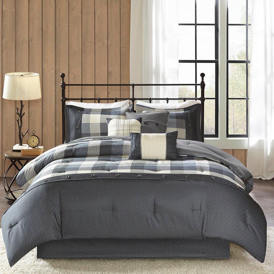 Olliix.com Comforters & Blankets - Ridge 7 Piece Herringbone Comforter Set Gray Queen