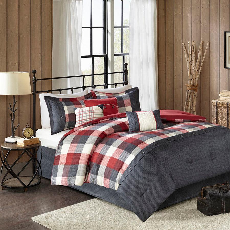 Olliix.com Comforters & Blankets - Ridge Coastal 7 Piece Herringbone Comforter Set Red Queen