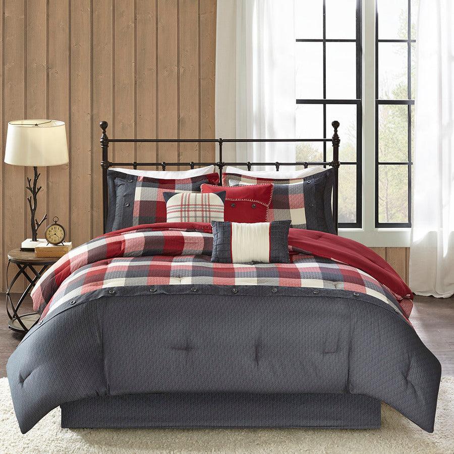 Olliix.com Comforters & Blankets - Ridge Coastal 7 Piece Herringbone Comforter Set Red Queen