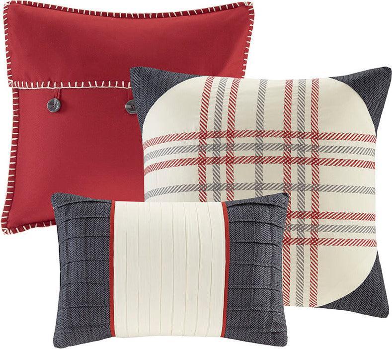 Olliix.com Comforters & Blankets - Ridge Coastal 7 Piece Herringbone Comforter Set Red Queen