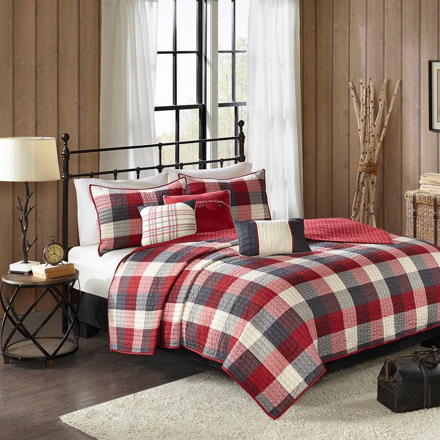 Olliix.com Comforters & Blankets - Ridge King/California King 6 Piece Reversible Herringbone Coverlet Set Red