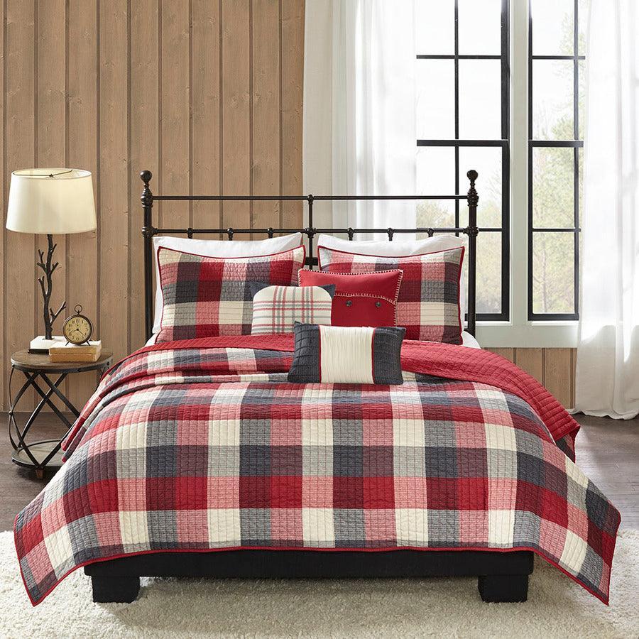 Olliix.com Comforters & Blankets - Ridge King/California King 6 Piece Reversible Herringbone Coverlet Set Red