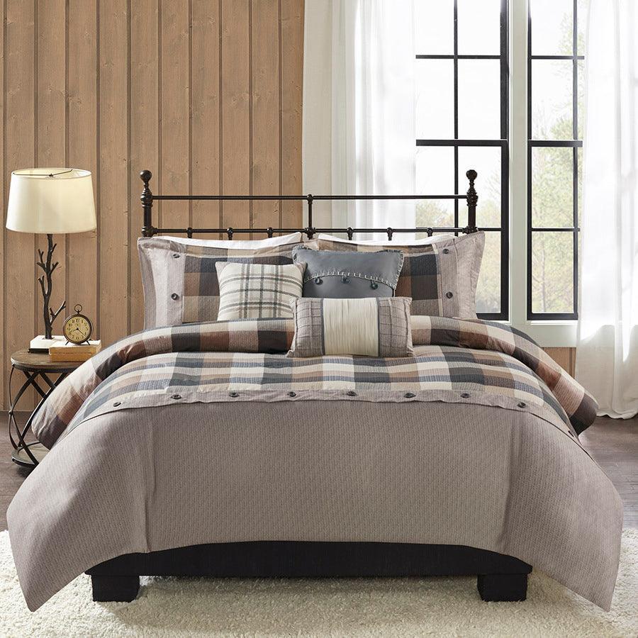 Olliix.com Duvet & Duvet Sets - Ridge Lodge/Cabin 6 Piece Herringbone Duvet Cover Set Full/Queen Neutral