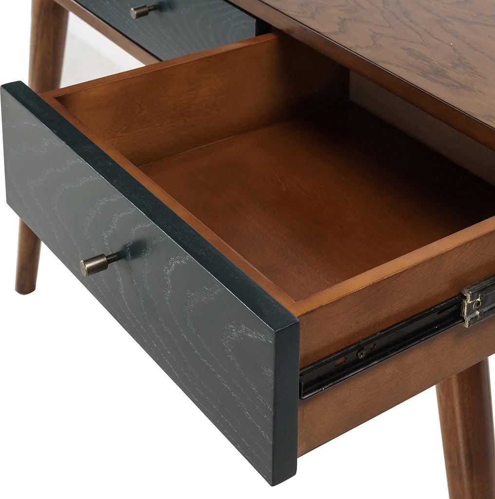 Olliix.com Desks - Rigby 3 Drawer Writing Desk Pecan & Blue