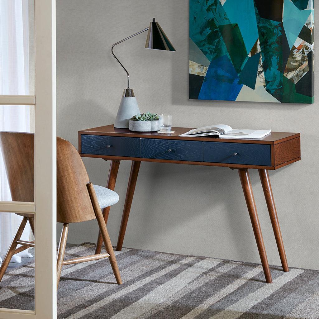 Olliix.com Desks - Rigby 3 Drawer Writing Desk Pecan & Blue