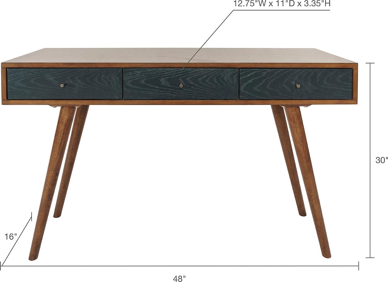 Olliix.com Desks - Rigby 3 Drawer Writing Desk Pecan & Blue