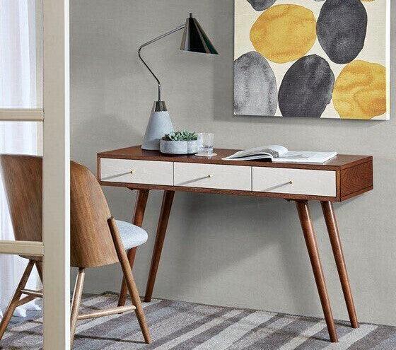 Olliix.com Desks - Rigby 3 Drawer Writing Desk White & Pecan