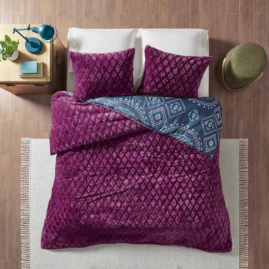 Olliix.com Comforters & Blankets - Ripley Reversible Comforter Mini Set Navy & Purple Full/Queen