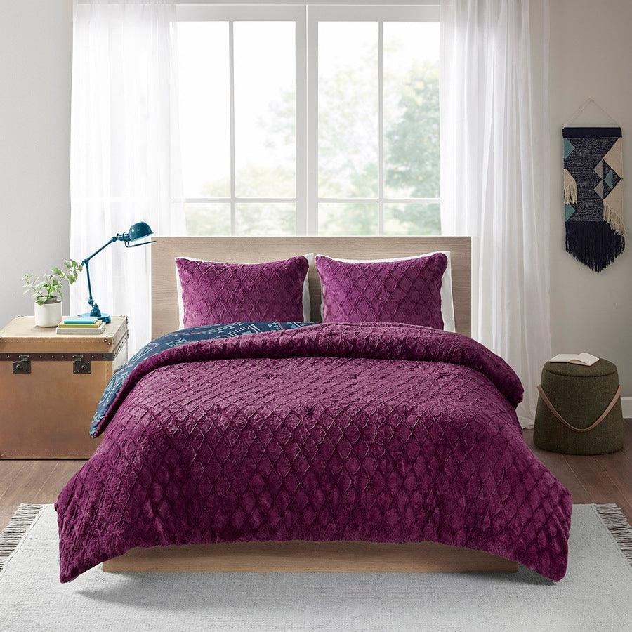 Olliix.com Comforters & Blankets - Ripley Reversible Comforter Mini Set Navy & Purple Full/Queen