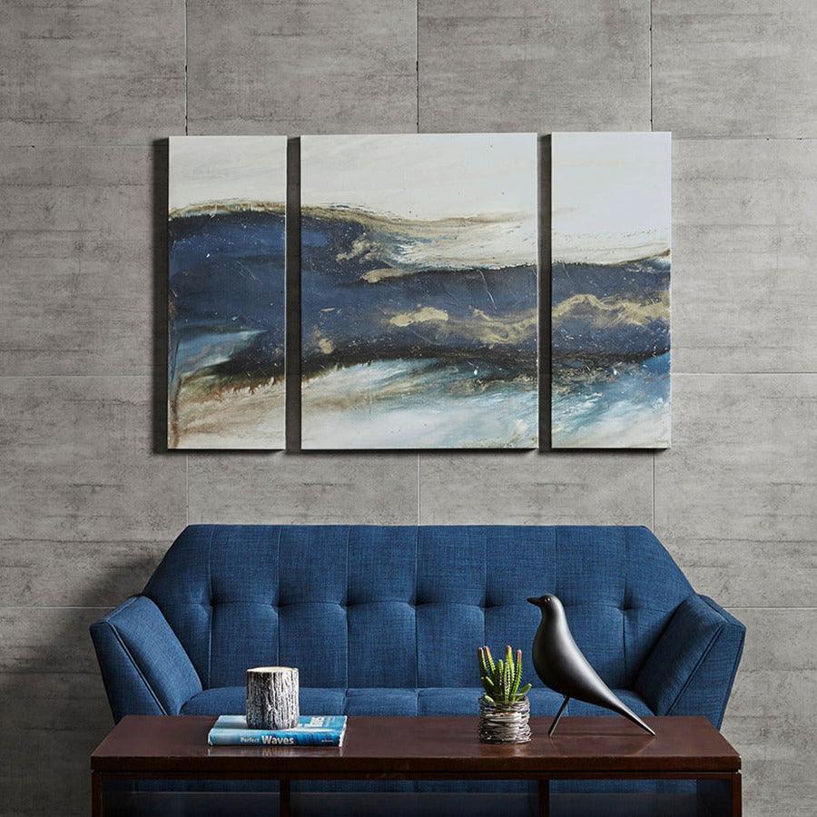 Olliix.com Wall Paintings - Rolling Waves Gel Coated Canvas-Set of Three Blue