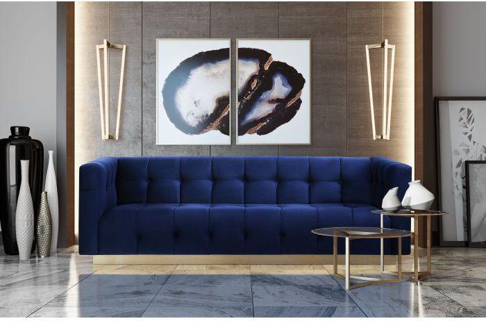 Tov Furniture Sofas & Couches - Roma Navy Velvet Sofa