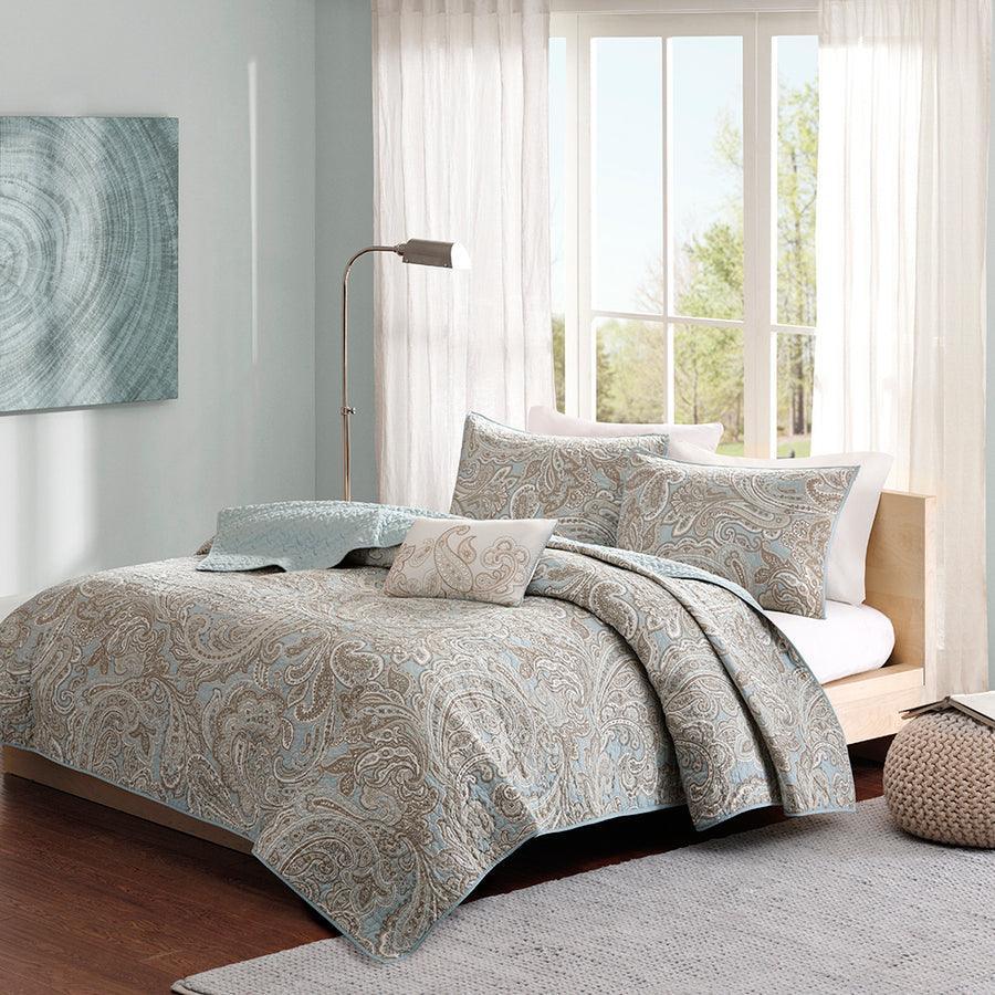 Olliix.com Comforters & Blankets - Ronan Transitional 4 Piece Coverlet Set King/Cal King Blue